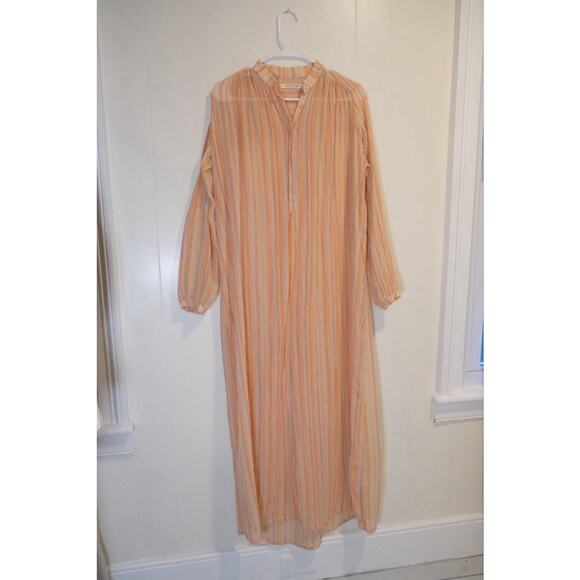 Christy Dawn Riley Maxi Coverup Dress In Salmon Stripe XS Bohemian Beach Gauze - Picture 2 of 16